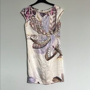 Just Cavalli by Roberto Cavelli 100% Silk Cream Sheath Midi Dress Cap Sleeves